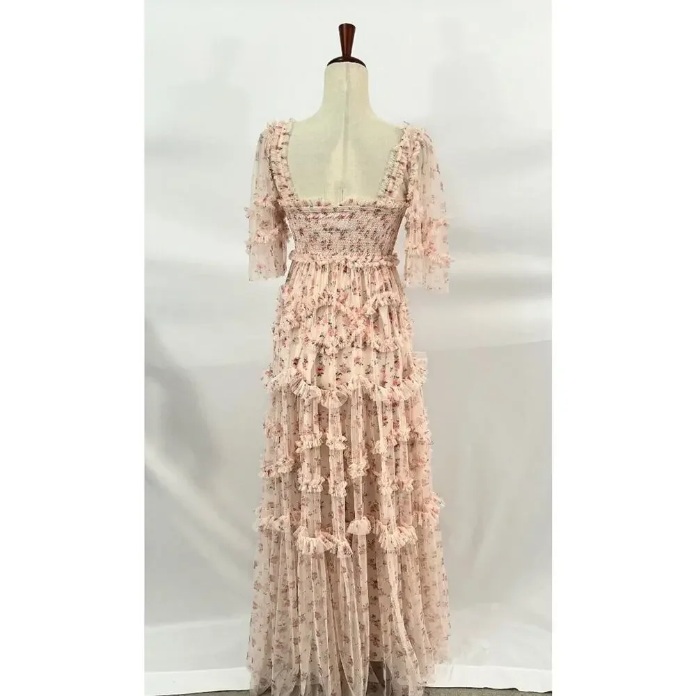 NEEDLE & THREAD Sz 2 Bijou Rose Smocked Maxi Dress Gown - Picture 4 of 13